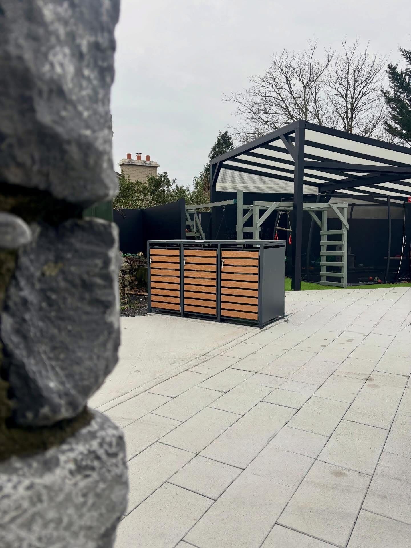 Aluminium bin storage cover installed beside a house in Ireland